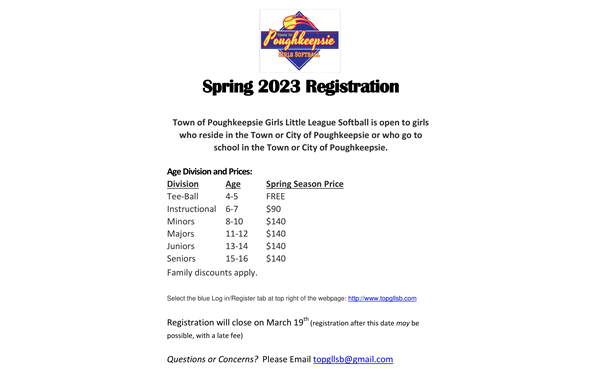 2023 Spring Season Registration