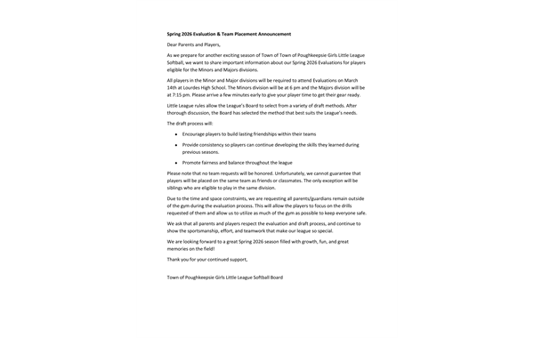 Spring Evaluations - Minors & Majors